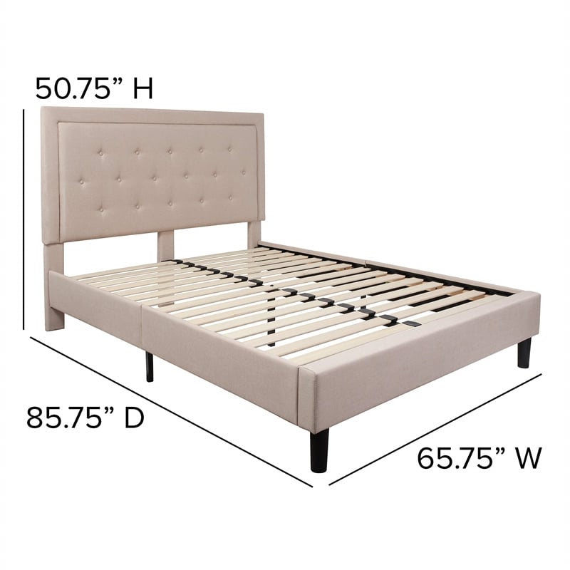 Flash Furniture Roxbury Tufted Queen Platform Bed in Beige