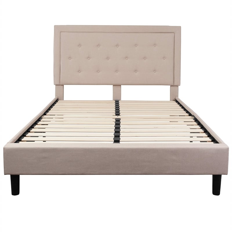 Flash Furniture Roxbury Tufted Queen Platform Bed in Beige