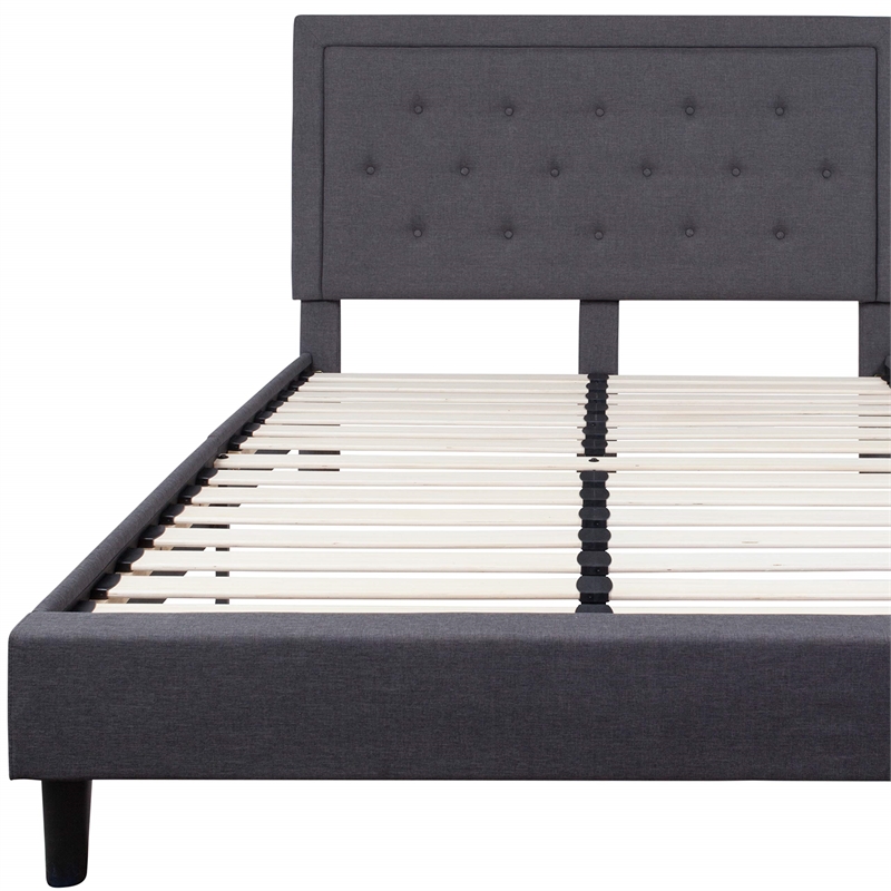 Flash Furniture Roxbury Tufted Queen Panel Platform Bed in Dark Gray