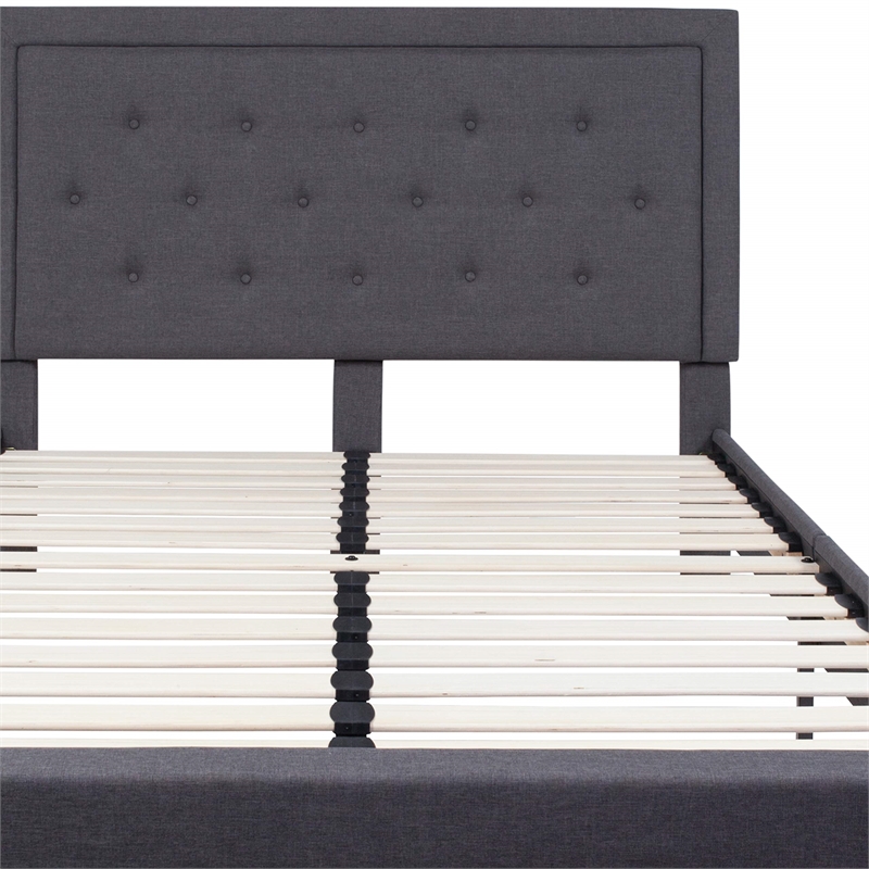 Flash Furniture Roxbury Tufted Queen Panel Platform Bed in Dark Gray
