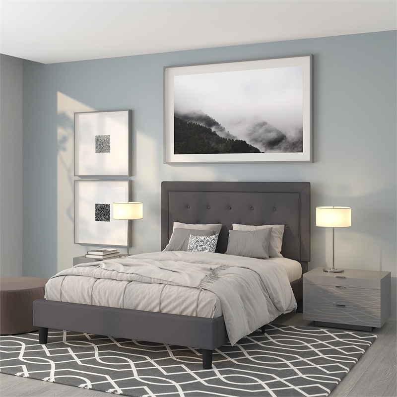 Flash Furniture Roxbury Tufted Queen Panel Platform Bed in Dark Gray