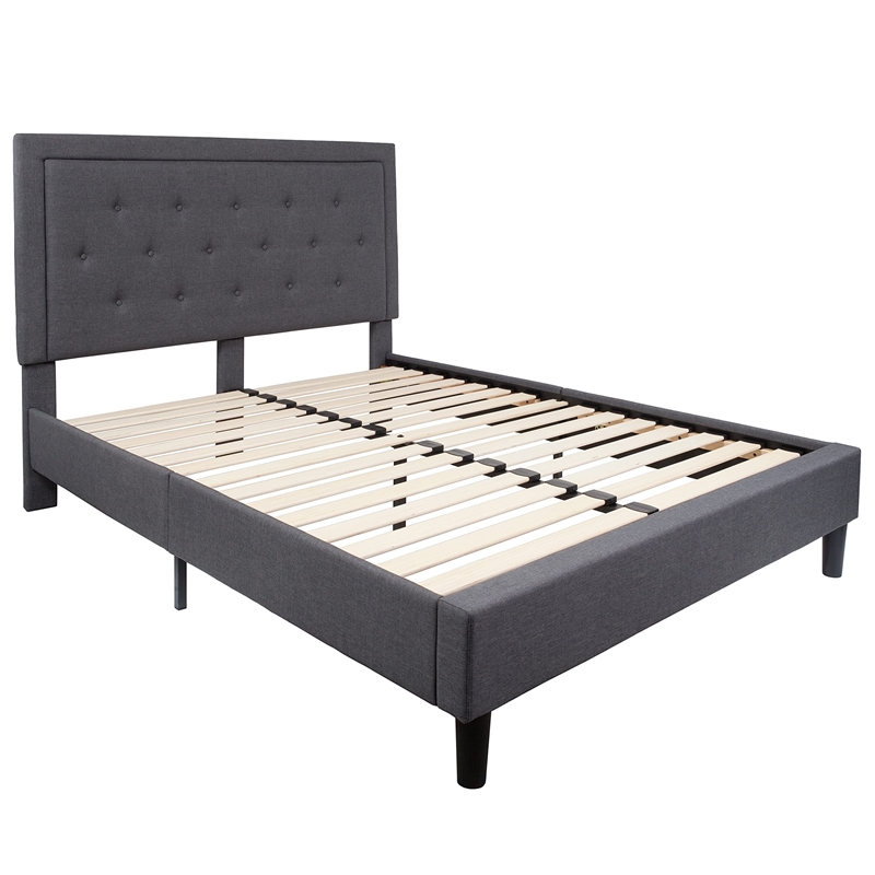 Flash Furniture Roxbury Tufted Queen Panel Platform Bed in Dark Gray