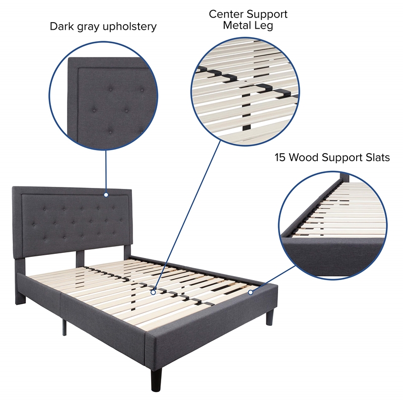Flash Furniture Roxbury Tufted Queen Panel Platform Bed in Dark Gray