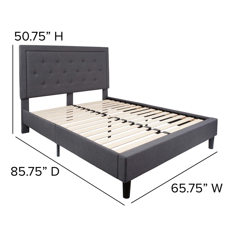 Flash Furniture Roxbury Tufted Queen Panel Platform Bed in Dark Gray