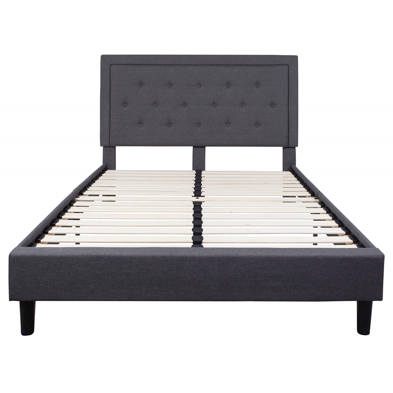Flash Furniture Roxbury Tufted Queen Panel Platform Bed in Dark Gray