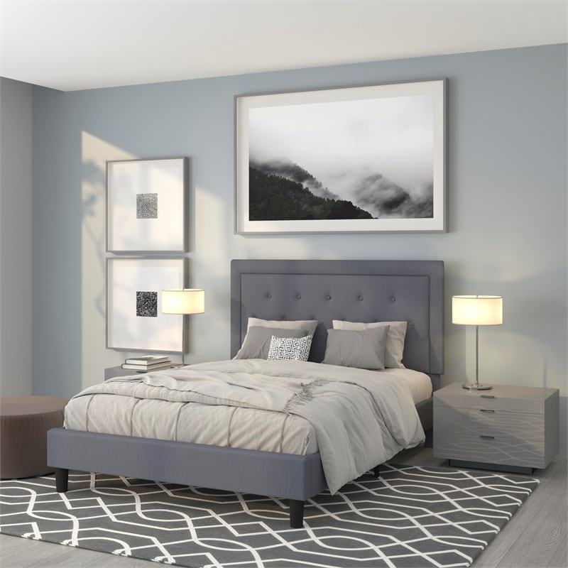 Flash Furniture Roxbury Tufted Queen Platform Bed in Light Gray