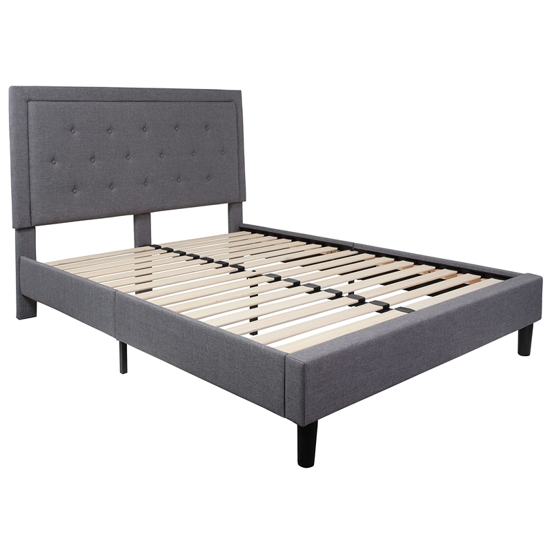 Flash Furniture Roxbury Tufted Queen Platform Bed in Light Gray