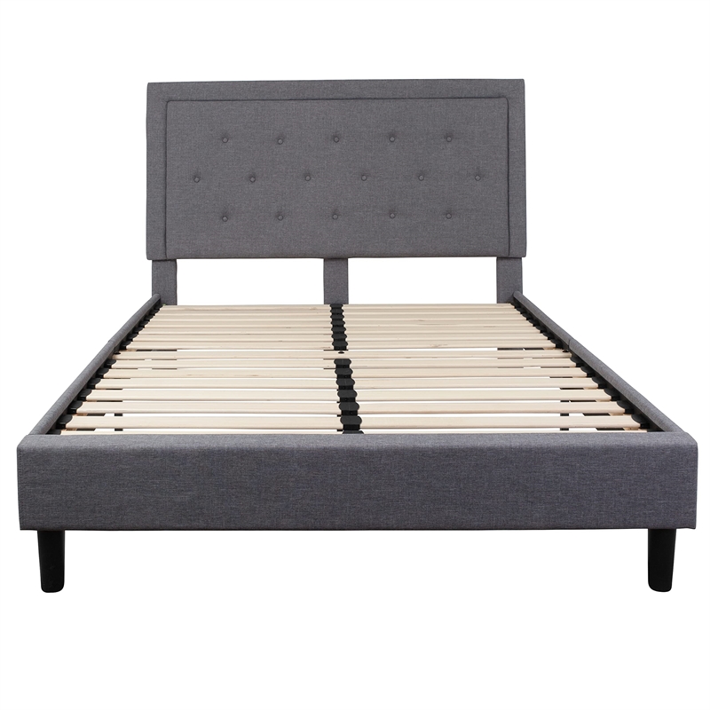 Flash Furniture Roxbury Tufted Queen Platform Bed in Light Gray