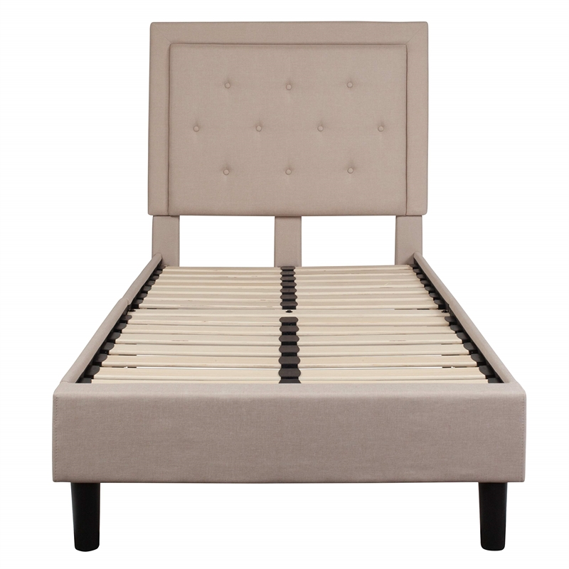 Flash Furniture Roxbury Tufted Twin Platform Bed in Beige
