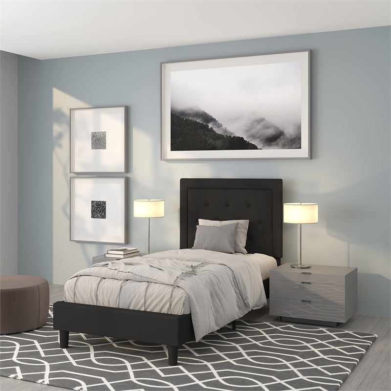 Flash Furniture Roxbury Tufted Twin Platform Bed in Black