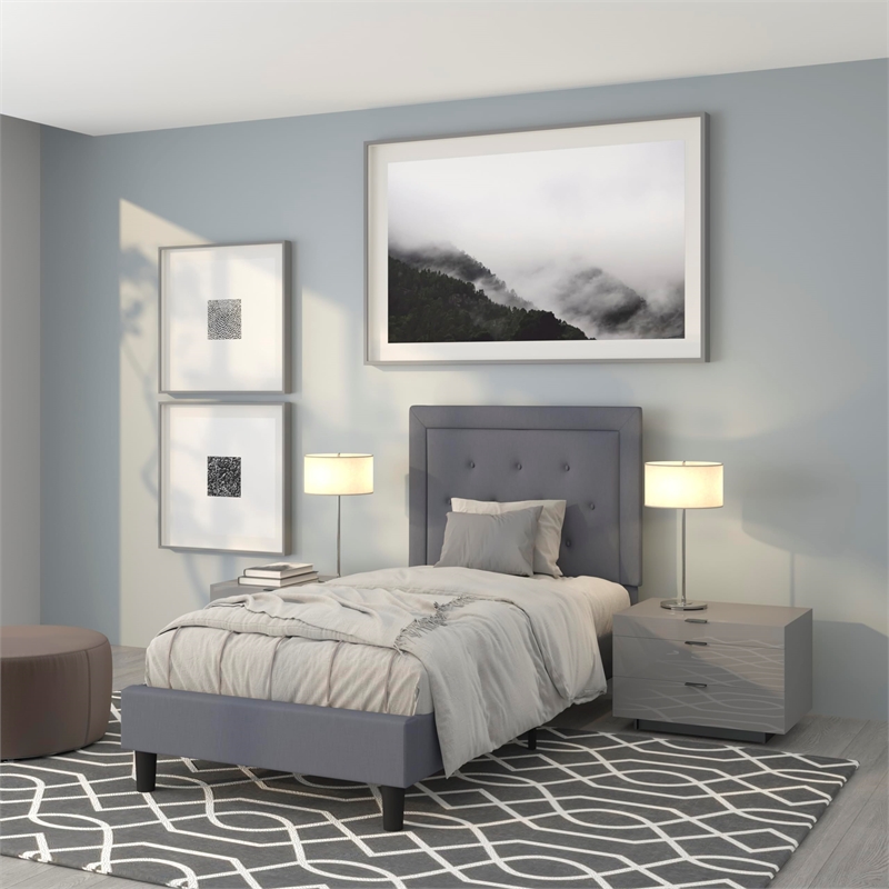 Flash Furniture Roxbury Tufted Twin Platform Bed in Light Gray