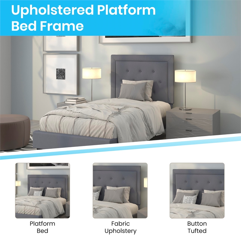 Flash Furniture Roxbury Tufted Twin Platform Bed in Light Gray