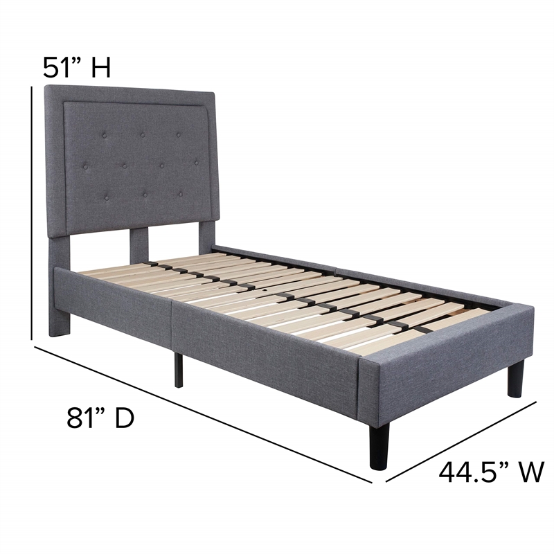 Flash Furniture Roxbury Tufted Twin Platform Bed in Light Gray