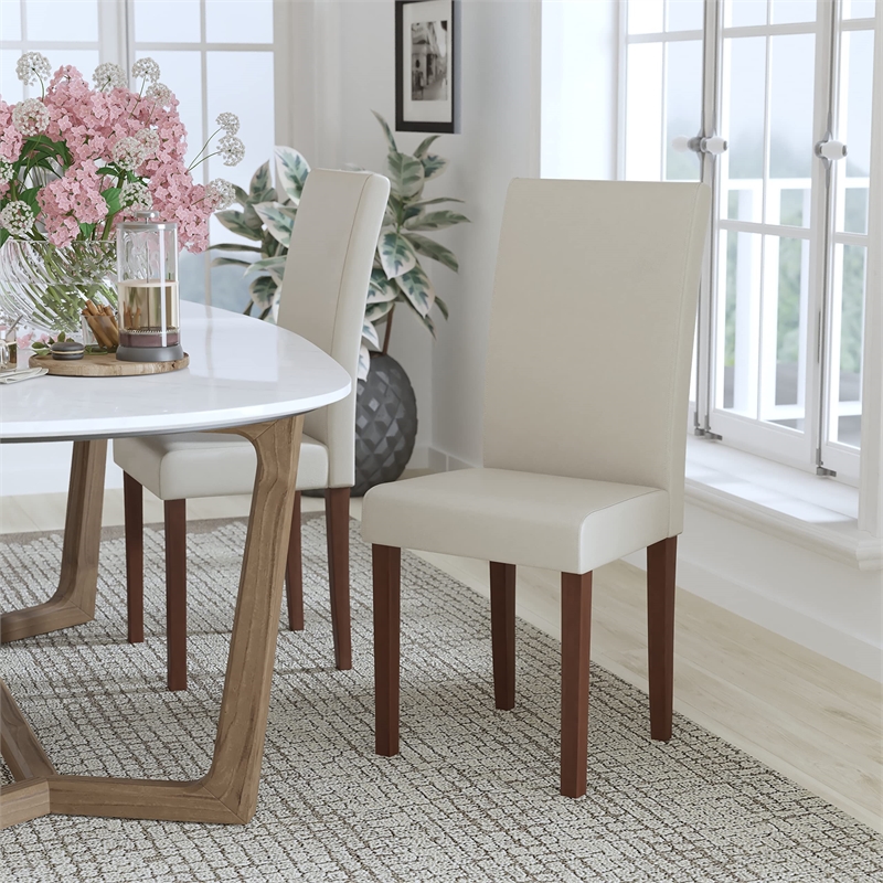 Flash Furniture Greenwich Leather Upholstered Parson Dining Side Chair in Beige