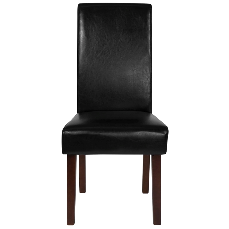 Flash Furniture Greenwich Leather Upholstered Parson Dining Side Chair in Black