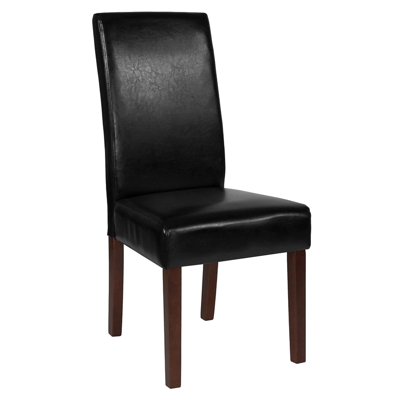 Flash Furniture Greenwich Leather Upholstered Parson Dining Side Chair in Black