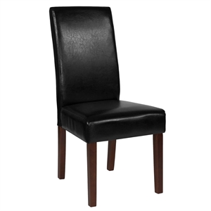 Flash Furniture Greenwich Leather Upholstered Parson Dining Side Chair in Black