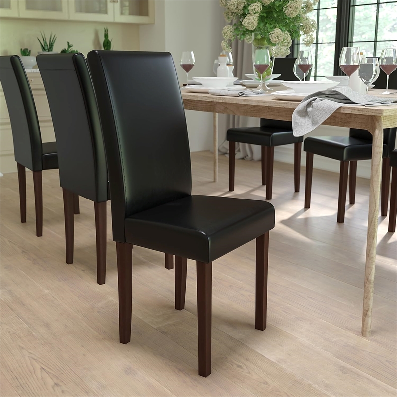 Flash Furniture Greenwich Leather Upholstered Parson Dining Side Chair in Black