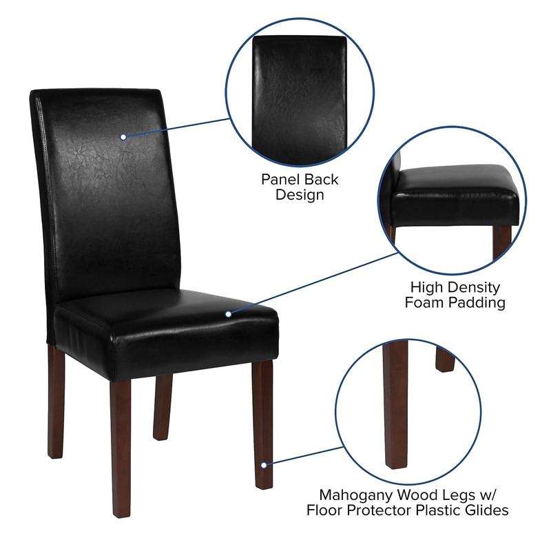 Flash Furniture Greenwich Leather Upholstered Parson Dining Side Chair in Black