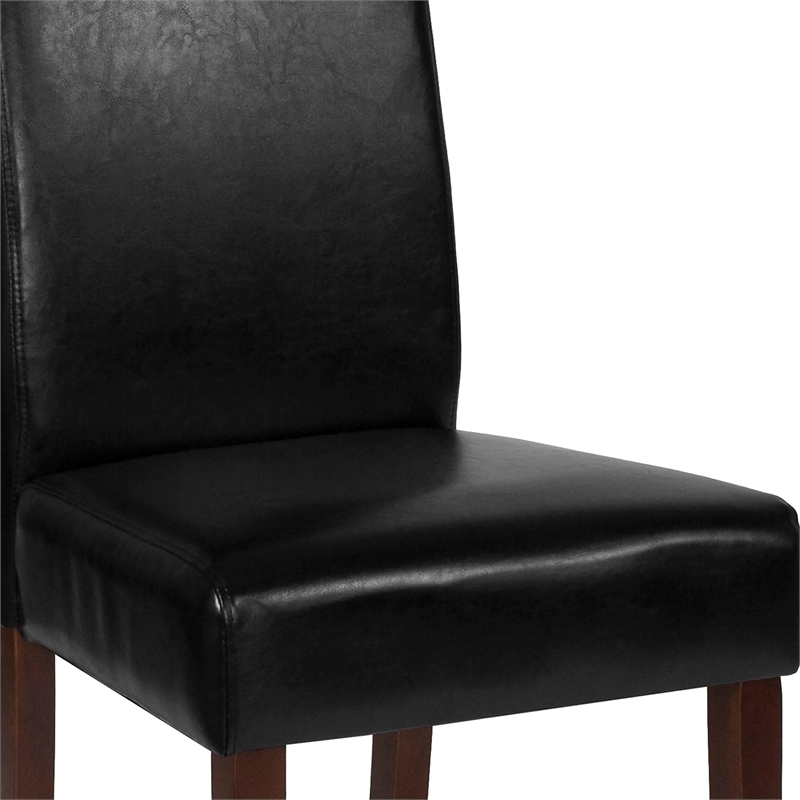 Flash Furniture Greenwich Leather Upholstered Parson Dining Side Chair in Black