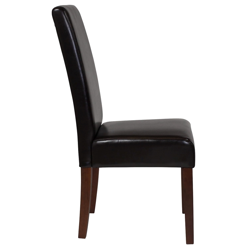 Flash Furniture Greenwich Leather Upholstered Parson Dining Side Chair in Brown