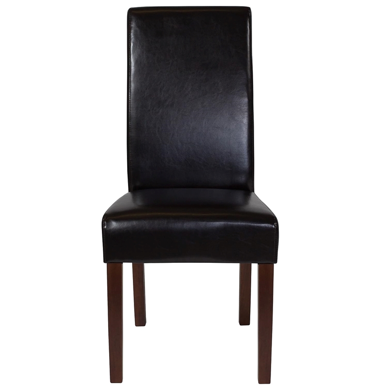 Flash Furniture Greenwich Leather Upholstered Parson Dining Side Chair in Brown