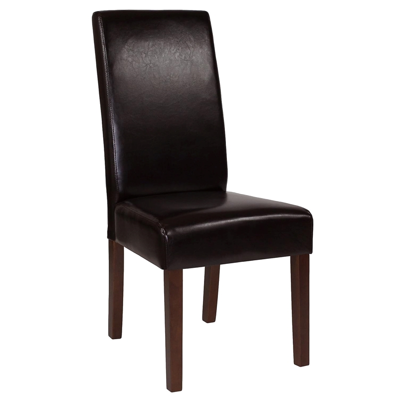 Flash Furniture Greenwich Leather Upholstered Parson Dining Side Chair in Brown