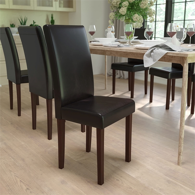 Flash Furniture Greenwich Leather Upholstered Parson Dining Side Chair in Brown