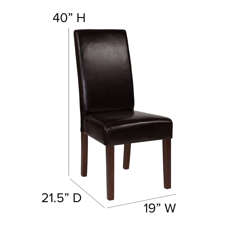 Flash Furniture Greenwich Leather Upholstered Parson Dining Side Chair in Brown