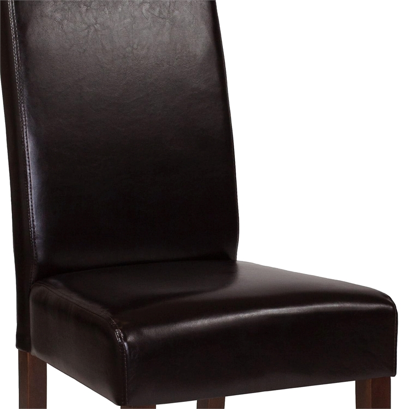 Flash Furniture Greenwich Leather Upholstered Parson Dining Side Chair in Brown
