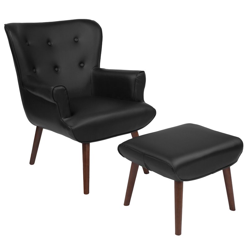 Flash Furniture Bayton Leather Wingback Chair And Ottoman In Black