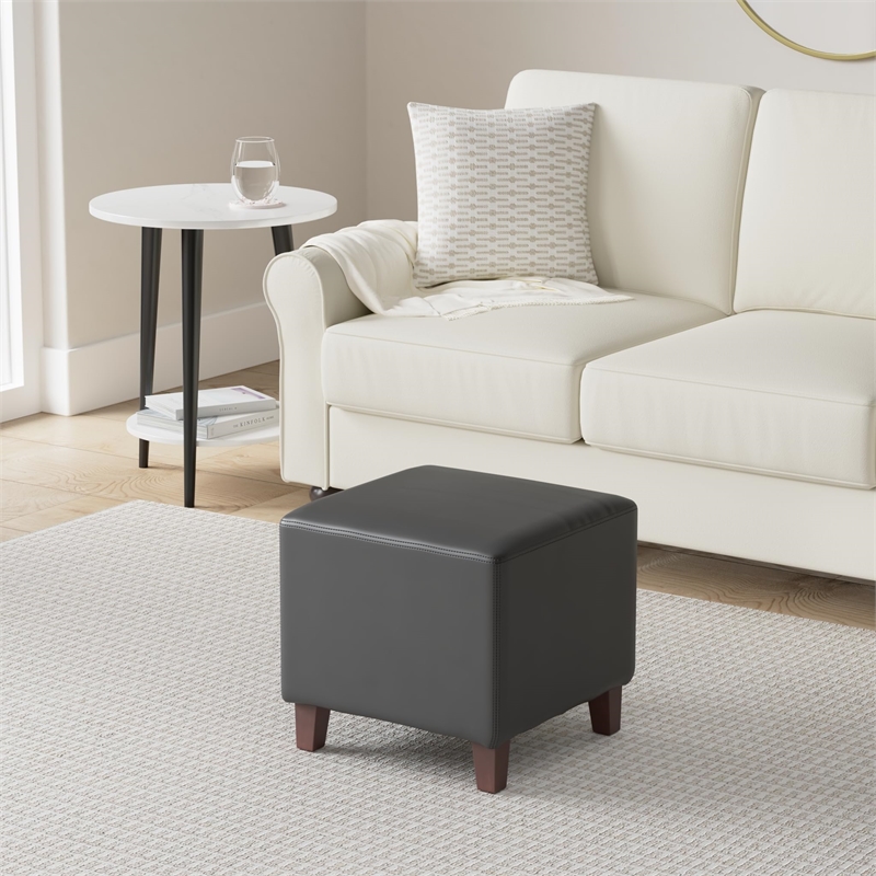 Flash Furniture Ascalon Leather Ottoman in Black