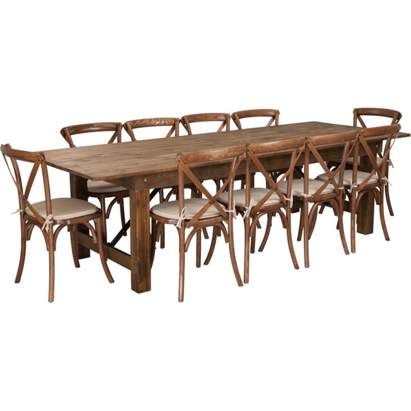 Flash Furniture 11 Piece Farm Dining Set in Antique Rustic