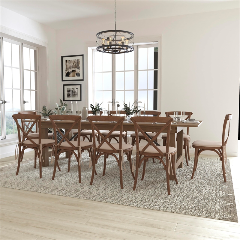 Flash Furniture 11 Piece Farm Dining Set in Antique Rustic