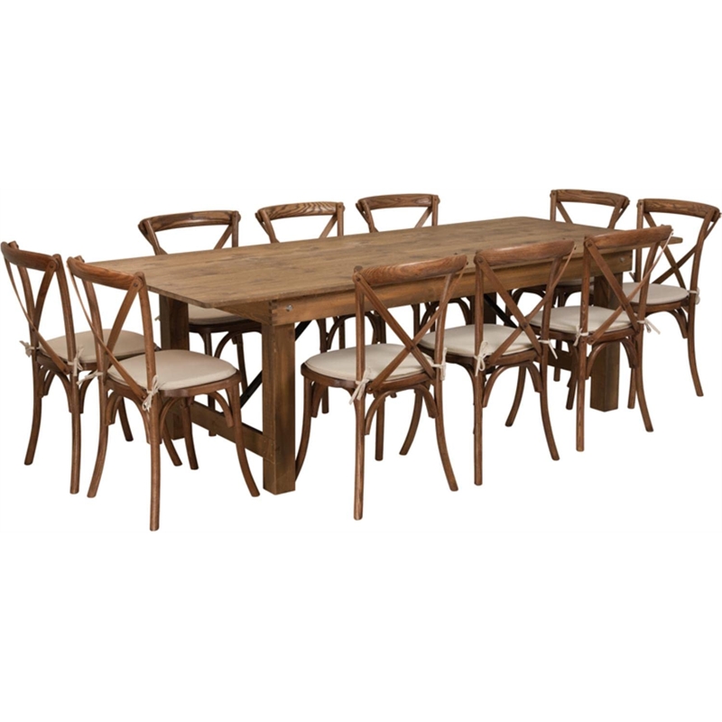 Flash Furniture 11 Piece Farm Dining Set in Antique Rustic