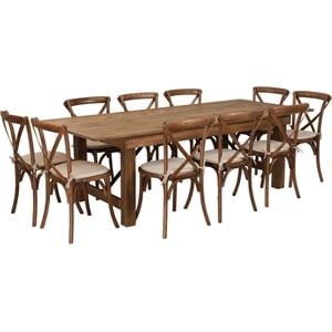 Flash Furniture 11 Piece Farm Dining Set in Antique Rustic