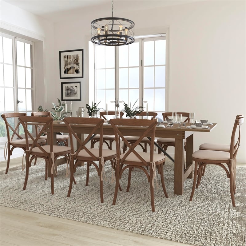 Flash Furniture 11 Piece Farm Dining Set in Antique Rustic