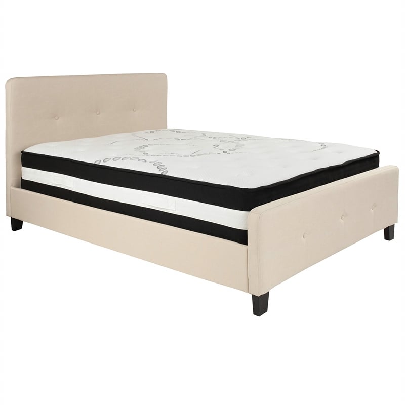Flash Furniture Tribeca Tufted Full Platform Bed in Beige