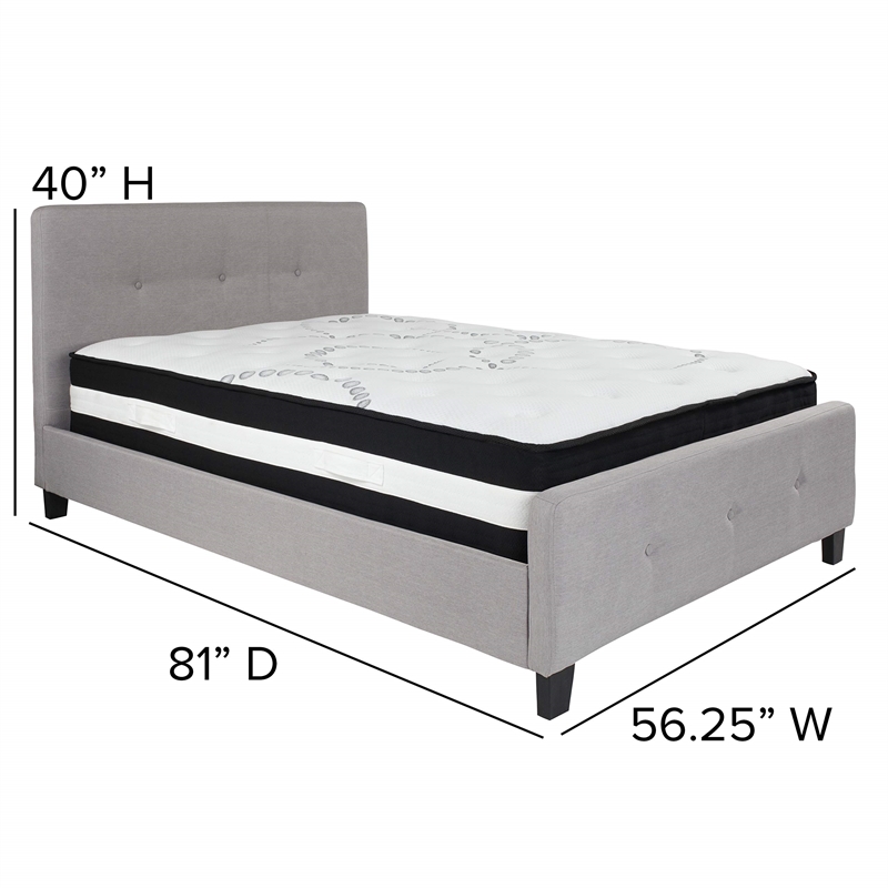 Flash Furniture Tribeca Tufted Full Platform Bed in Light Gray