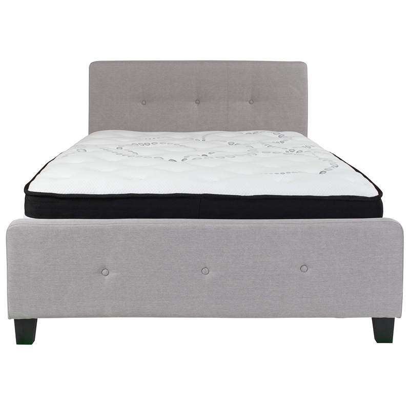 Flash Furniture Tribeca Tufted Full Platform Bed in Light Gray