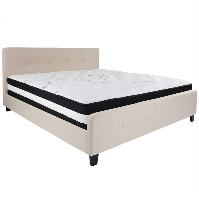 Flash Furniture Tribeca Tufted King Platform Bed in Beige