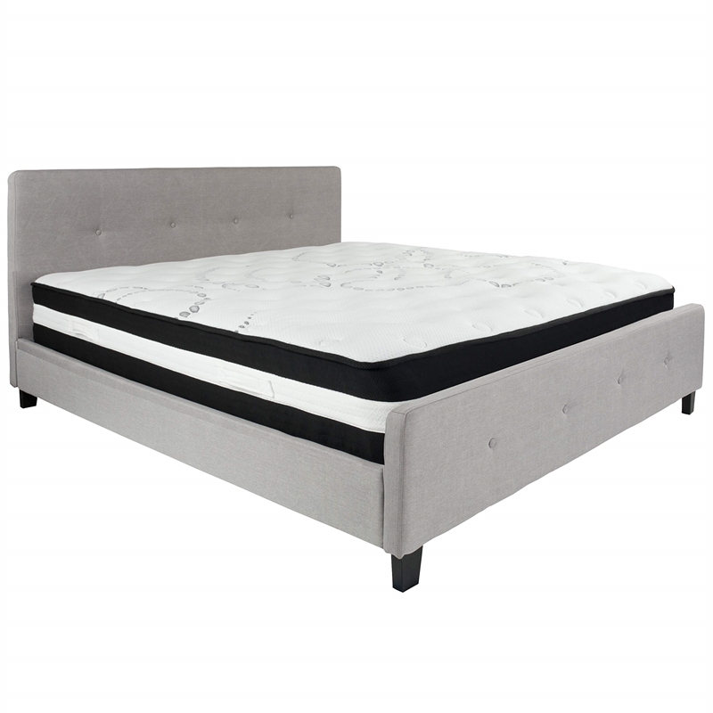 Flash Furniture Tribeca Tufted King Platform Bed in Light Gray