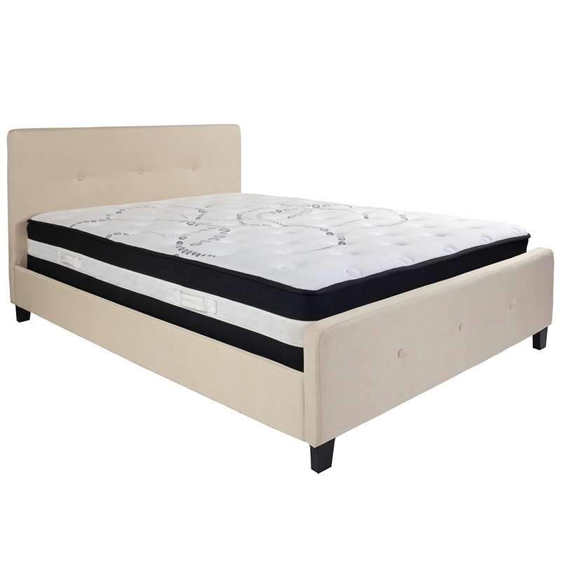 Flash Furniture Tribeca Tufted Queen Platform Bed in Beige