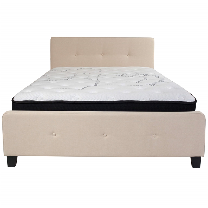 Flash Furniture Tribeca Tufted Queen Platform Bed in Beige