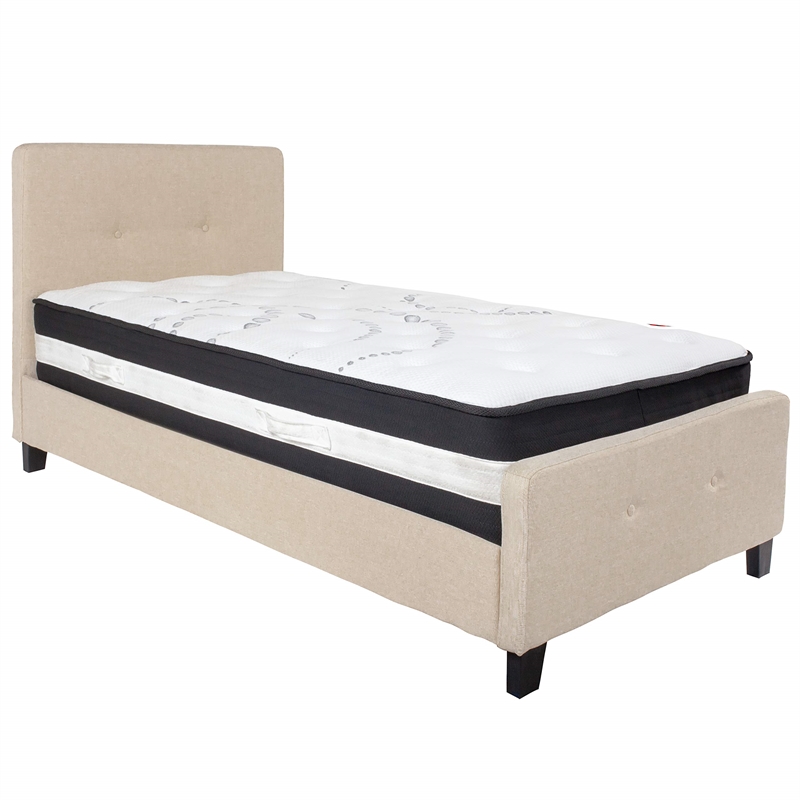 Flash Furniture Tribeca Tufted Twin Platform Bed in Beige