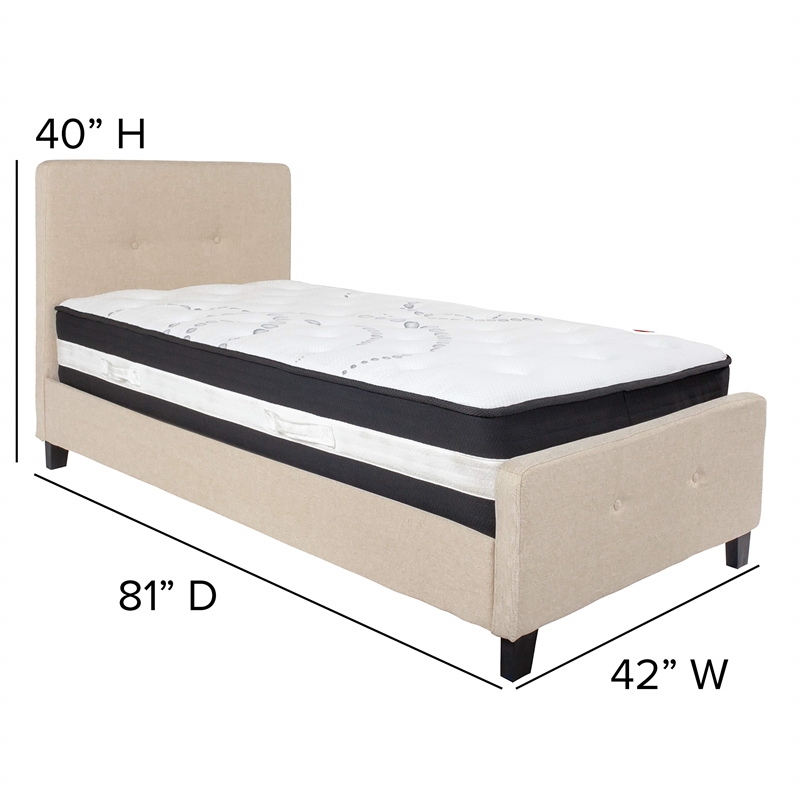 Flash Furniture Tribeca Tufted Twin Platform Bed in Beige