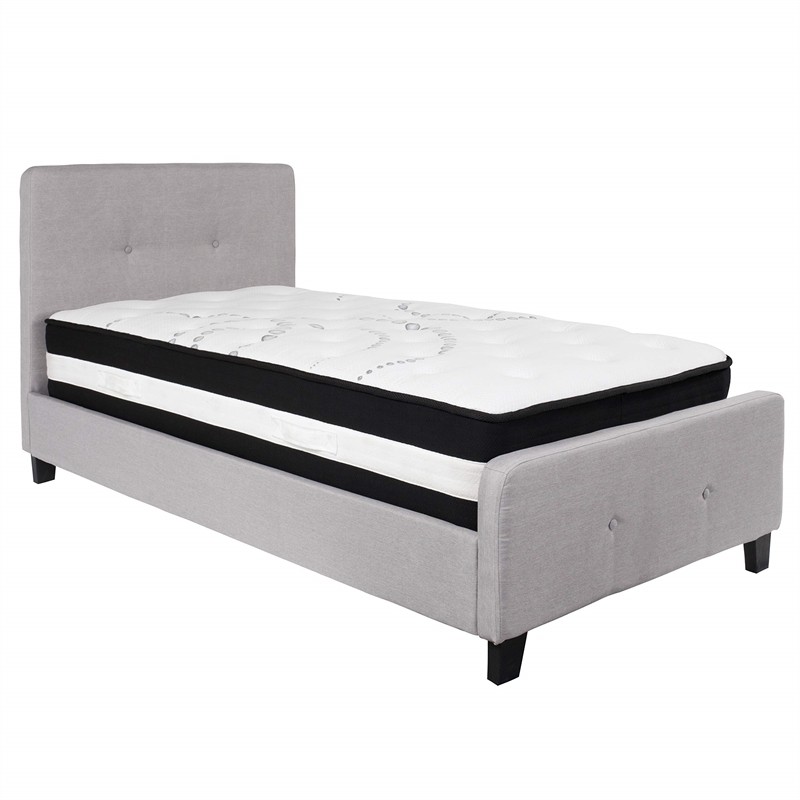Flash Furniture Tribeca Tufted Twin Platform Bed in Light Gray
