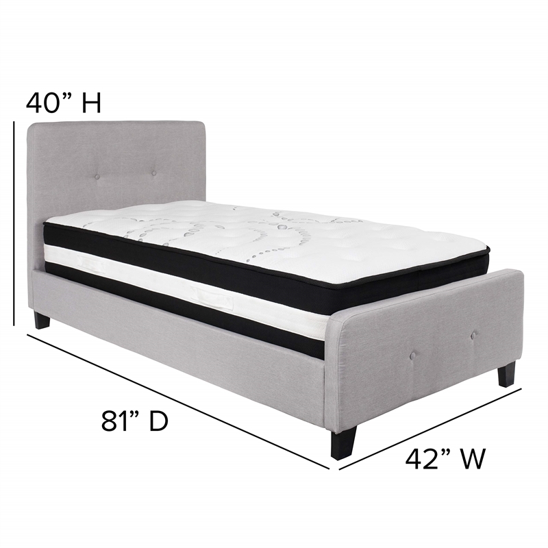 Flash Furniture Tribeca Tufted Twin Platform Bed in Light Gray