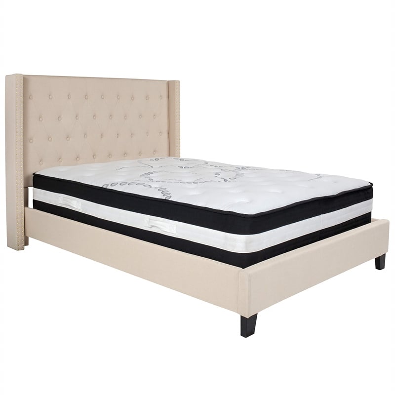 Flash Furniture Riverdale Tufted Full Platform Bed in Beige