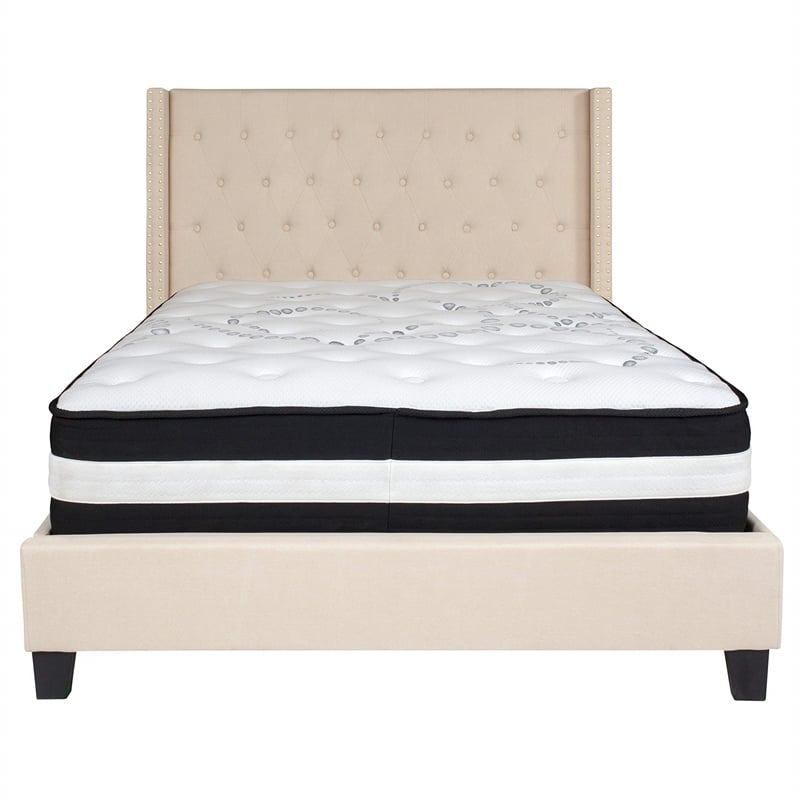 Flash Furniture Riverdale Tufted Full Platform Bed in Beige